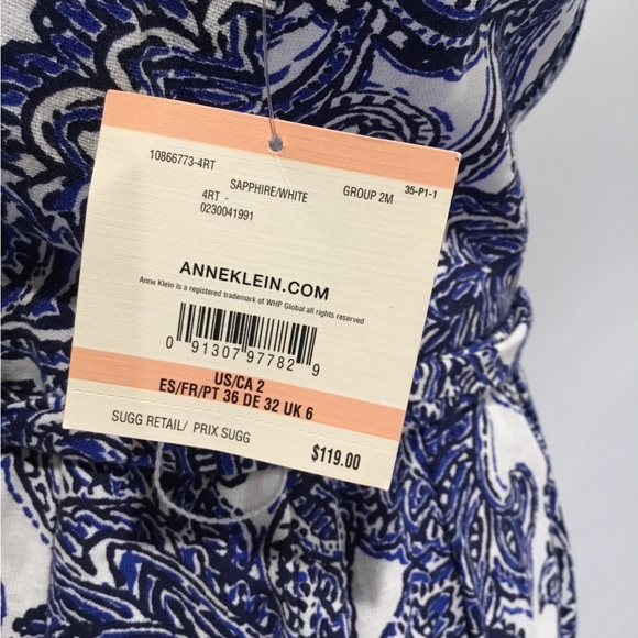 Anne Klein Navy and White Paisley Mini Dress 2 - Picture 4 of 7